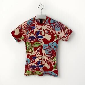 J.Crew Womens Tropical Rash Guard Short sleeve Red Medium Summer Beach pool